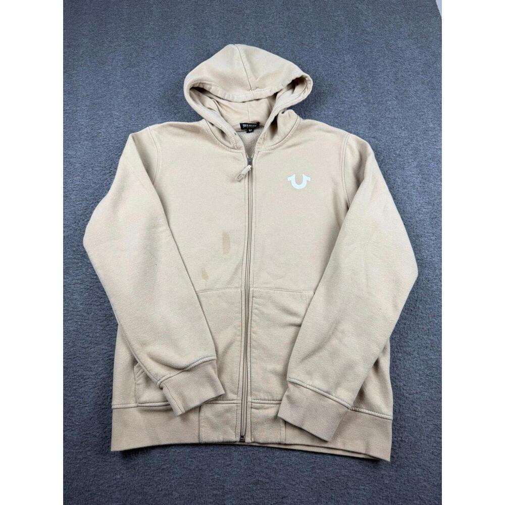True‎ Religion Men's Beige Zip-Up Hoodie Sweatshirt Large